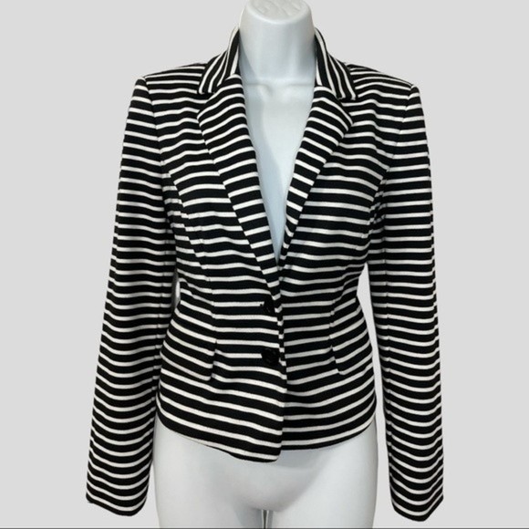 bebe Jackets & Blazers - Bebe black and white striped button front blazer xs